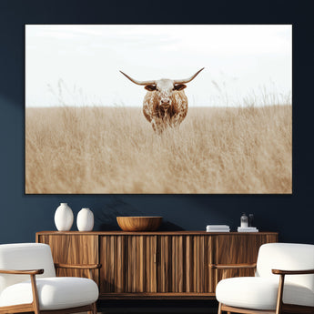20927060-SEG-FC-51X34_Oversize_Oversize-Texas Longhorn Wall Art Canvas Print, Framed Lone Cattle Art Picture Print, Longhorn Bull Perfect Rustic Western Decor Artwork