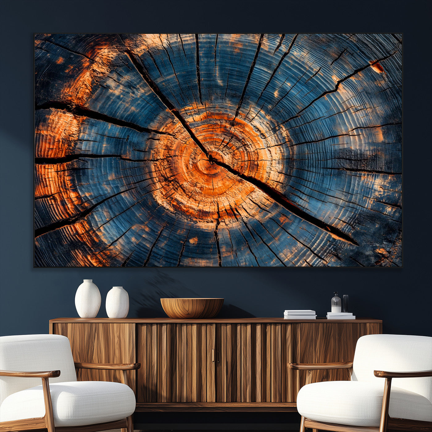 81894502-SEG-FC-51X34_Oversize_Oversize-Burnt Wood Wall Art Canvas Print, Framed Aged Timber Art Picture Print, Rustic Tree Slice Perfect Rustic Decor Artwork for Home,