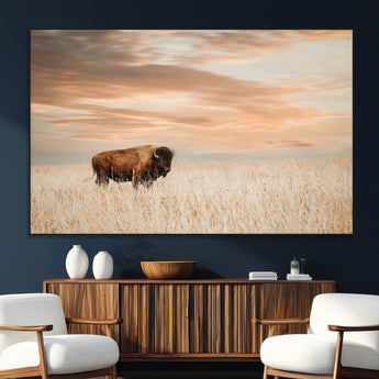 87282289-SEG-FC-51X34_Oversize_Oversize-Bison Wall Art Canvas Print, Framed Buffalo Art Picture Print, Western Prairie Perfect Rustic Decor Artwork