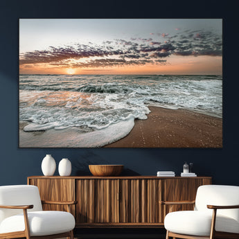 40632752-MGV-CV-36X24-Ocean Sunset Wall Art Canvas Print, Framed Beach Waves Art Picture Print, Coastal Scene Perfect Coastal Decor Artwork