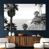 89458520-MGV-CV-36X24-Palm Trees Wall Art Canvas Print, Framed Coastal View Art Picture Print, Ocean Horizon Perfect Monochrome Coast Decor Artwork