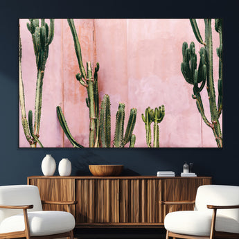93119502-MGV-CV-36X24-Tall Cactus Wall Art Canvas Print, Framed Pink Wall Art Picture Print, Cactus Lines Perfect Modern Desert Decor Artwork