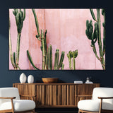 93119502-SEG-FC-51X34_Oversize_Oversize-Tall Cactus Wall Art Canvas Print, Framed Pink Wall Art Picture Print, Cactus Lines Perfect Modern Desert Decor Artwork