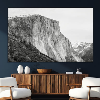 39393420-MGV-CV-36X24-El Capitan Wall Art Canvas Print, Framed Yosemite Cliff Art Picture Print, Monochrome Mountain Perfect Monochrome Sierra Decor