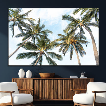 87247012-MGV-CV-36X24-Skyward Palm Trees Wall Art Canvas Print, Framed Tropical Sky Art Picture Print, Coconut Palm Perfect Tropical Skyview Decor