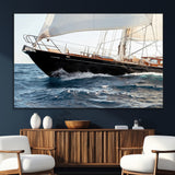 97168626-MGV-CV-36X24-Sailing Yacht Wall Art Canvas Print, Framed Wooden Yacht Art Picture Print, Ocean Waves Perfect Nautical Coastal Decor Artwork