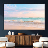 74679437-SEG-FC-51X34_Oversize_Oversize-Pastel Ocean Wall Art Canvas Print, Framed Beach Waves Art Picture Print, Soft Sunset Perfect Pastel Coastal Decor Artwork