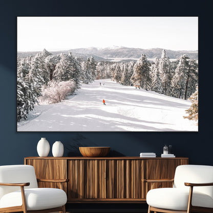 62119206-SEG-FC-51X34_Oversize_Oversize-Snowy Trail Wall Art Canvas Print, Framed Ski Slope Art Picture Print, Winter Pines Perfect Alpine Adventure Decor Artwork