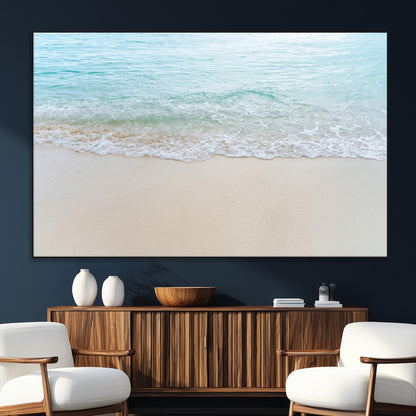 77194056-SEG-FC-51X34_Oversize_Oversize-Soft Shoreline Wall Art Canvas Print, Framed Gentle Waves Art Picture Print, Clear Water Perfect Minimalist Coastal Decor Artwork
