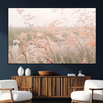 79164340-SEG-FC-51X34_Oversize_Oversize-Pastel Grasses Wall Art Canvas Print, Framed Soft Meadow Art Picture Print, Field in Breeze Perfect Pastel Minimal Decor Artwork