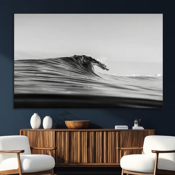 24029476-MGV-CV-36X24-Black Wave Wall Art Canvas Print, Framed Abstract Surf Art Picture Print, Minimalist Ocean Perfect Minimalist Coastal Decor