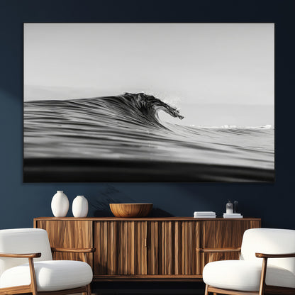 24029476-MGV-CV-36X24-Black Wave Wall Art Canvas Print, Framed Abstract Surf Art Picture Print, Minimalist Ocean Perfect Minimalist Coastal Decor
