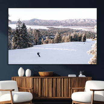 79857868-SEG-FC-51X34_Oversize_Oversize-Snowy Mountain Wall Art Canvas Print, Framed Ski Slope Art Picture Print, Winter Forest Perfect Modern Rustic Decor Artwork