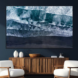 87941475-SEG-FC-51X34_Oversize_Oversize-Black Beach Wall Art Canvas Print, Framed Aerial Ocean Art Picture Print, Moody Coastal Perfect Modern Coastal Decor Artwork