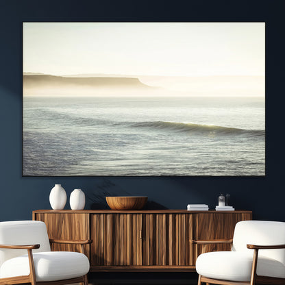 39310633-SEG-FC-51X34_Oversize_Oversize-Coastal Cliffs Wall Art Canvas Print, Framed Misty Ocean Art Picture Print, Morning Light Perfect Minimalistic Coastal Decor
