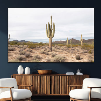 96147924-SEG-FC-51X34_Oversize_Oversize-Saguaro Cactus Wall Art Canvas Print, Framed Desert Cactus Art Picture Print, Earthy Desert Perfect Southwestern Boho Decor