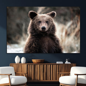 47112103-MGV-CV-36X24-Brown Bear Wall Art Canvas Print, Framed Forest Wildlife Art Picture Print, Woodland Bear Perfect Rustic Cabin Decor Artwork