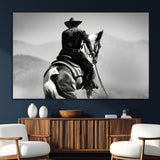 83102464-SEG-FC-51X34_Oversize_Oversize-Western Cowboy Wall Art Canvas Print, Framed Monochrome Horse Art Picture Print, Western Equestrian Perfect Rustic Western Decor