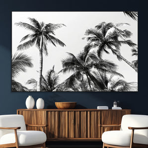 46641801-MGV-CV-36X24-Palm Tree Wall Art Canvas Print, Framed Black White Tropics Art Picture Print, Monochrome Palms Perfect Modern Tropical Minimalist