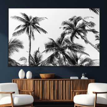 46641801-MGV-CV-36X24-Palm Tree Wall Art Canvas Print, Framed Black White Tropics Art Picture Print, Monochrome Palms Perfect Modern Tropical Minimalist