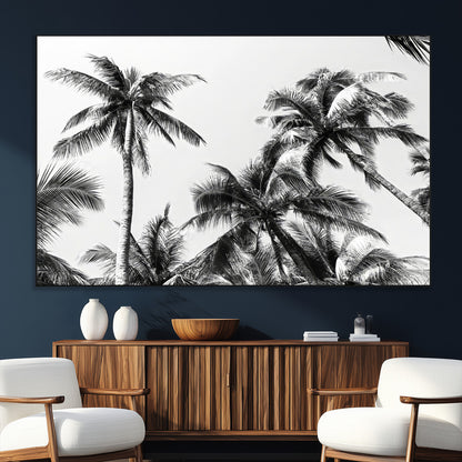 46641801-MGV-CV-36X24-Palm Tree Wall Art Canvas Print, Framed Black White Tropics Art Picture Print, Monochrome Palms Perfect Modern Tropical Minimalist