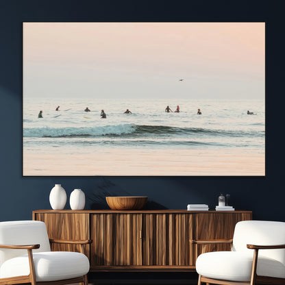 98888919-MGV-CV-36X24-Pastel Ocean Wall Art Canvas Print, Framed Soft Sunset Swimming Art Picture Print, Calm Sea Horizon Perfect Soft Coastal