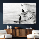 19875284-SEG-FC-51X34_Oversize_Oversize-Surfer Waves Wall Art Canvas Print, Framed Black White Surf Art Picture Print, Monochrome Ocean Perfect Modern Coastal Decor