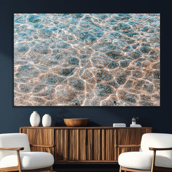 26580287-SEG-FC-51X34_Oversize_Oversize-Clear Water Wall Art Canvas Print, Framed Sunlit Ripples Art Picture Print, Ocean Texture Perfect Modern Coastal Decor Artwork