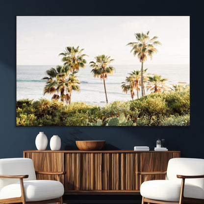 94707294-MGV-CV-36X24-California Coast Wall Art Canvas Print, Framed Palm Trees Art Picture Print, Coastal Landscape Perfect Coastal Minimalist Decor