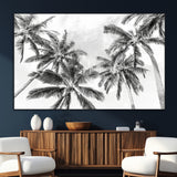 62113786-MGV-CV-36X24-Black White Palm Wall Art Canvas Print, Framed Monochrome Tropics Art Picture Print, Minimalist Beach Perfect Coastal Minimalist