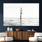 98446901-SEG-FC-51X34_Oversize_Oversize-Monochrome Surf Wall Art Canvas Print, Framed Minimalist Surfer Art Picture Print, Surfboard Silhouette Perfect Coastal Minimalist