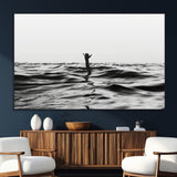 69541918-SEG-FC-51X34_Oversize_Oversize-Black White Ocean Wall Art Canvas Print, Framed Moody Seascape Art Picture Print, Surfer Sign Perfect Moody Minimalist Decor