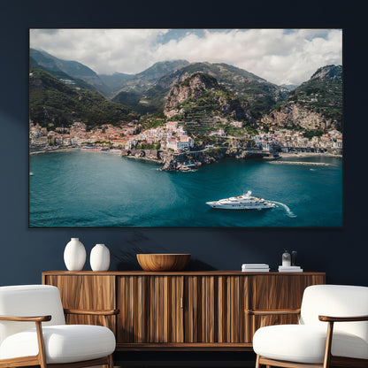 20321590-SEG-FC-51X34_Oversize_Oversize-Amalfi Coast Wall Art Canvas Print, Framed Italy Travel Art Picture Print, Mediterranean Landscape Perfect Mediterranean Coastal