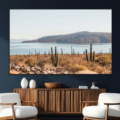 45193515-SEG-FC-51X34_Oversize_Oversize-Desert Cactus Wall Art Canvas Print, Framed Baja Coastline Art Picture Print, Coastal Desert Perfect Southwestern Minimalist Decor