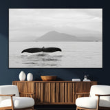 30524220-SEG-FC-51X34_Oversize_Oversize-Whale Tail Wall Art Canvas Print, Framed Black White Ocean Art Picture Print, Calm Marine Perfect Minimalist Coastal Decor Artwork