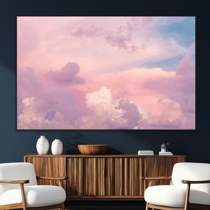 22874890-MGV-CV-36X24-Pastel Sky Wall Art Canvas Print, Framed Dreamy Cloudscape Art Picture Print, Sunset Glow Perfect Minimalist Serenity Decor