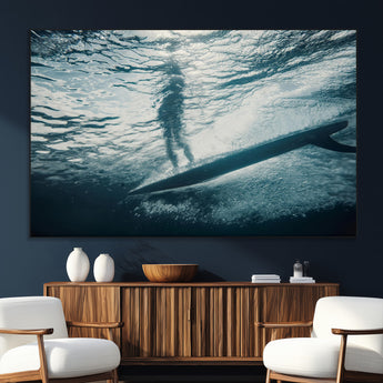 71192524-SEG-FC-51X34_Oversize_Oversize-Submerged Surf Wall Art Canvas Print, Framed Underwater Perspective Art Picture Print, Ocean Surf Perfect Coastal Adventure Decor