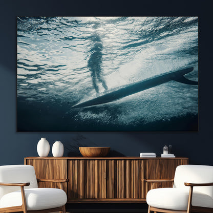 71192524-SEG-FC-51X34_Oversize_Oversize-Submerged Surf Wall Art Canvas Print, Framed Underwater Perspective Art Picture Print, Ocean Surf Perfect Coastal Adventure Decor