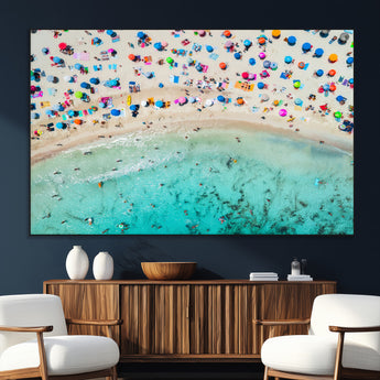 76172085-MGV-CV-36X24-Tropical Shoreline Wall Art Canvas Print, Framed Beach Relaxing Art Picture Print, Aerial Summer Perfect Coastal Vibrant Decor