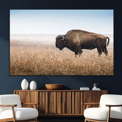 99620201-SEG-FC-51X34_Oversize_Oversize-Wild Bison Wall Art Canvas Print, Framed Bison in Prairie Art Picture Print, Rustic Western Perfect Rustic Western Decor Artwork