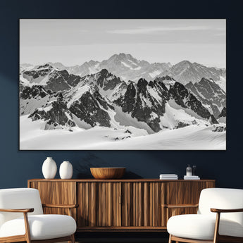 46884246-SEG-FC-51X34_Oversize_Oversize-Snowy Mountain Wall Art Canvas Print, Framed Mountain Peaks Art Picture Print, Alpine Mountains Perfect Minimalist Alpine Decor
