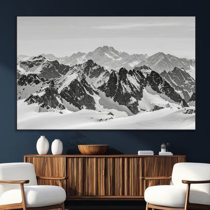 46884246-SEG-FC-51X34_Oversize_Oversize-Snowy Mountain Wall Art Canvas Print, Framed Mountain Peaks Art Picture Print, Alpine Mountains Perfect Minimalist Alpine Decor