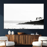 40875891-SEG-FC-51X34_Oversize_Oversize-SurferCliffs Wall Art Canvas Print, Framed Black White Beach Art Picture Print, Ocean Waves Perfect Minimalist Coastal Decor