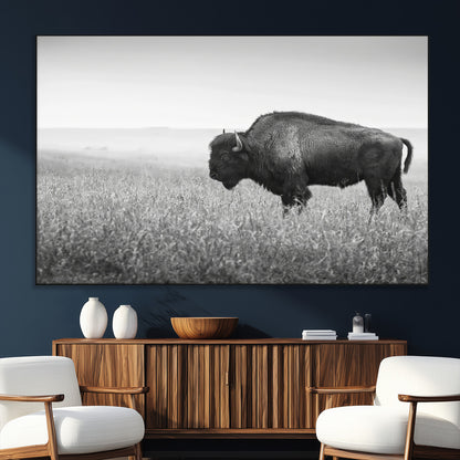 28435251-MGV-CV-36X24-Bison In Prairie Wall Art Canvas Print, Framed Rustic Wildlife Art Picture Print, Wild Buffalo Perfect Rustic Western Decor