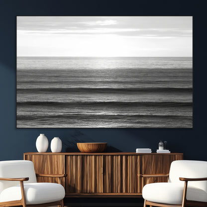 47305203-MGV-CV-36X24-Monochrome Ocean Wall Art Canvas Print, Framed Moody Ocean Art Picture Print, Calm Ocean Perfect Minimalist Coastal Decor Artwork