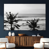 17508038-SEG-FC-51X34_Oversize_Oversize-Tropical Coastline Wall Art Canvas Print, Framed Palm Trees Art Picture Print, Ocean Waves Perfect Minimalist Coastal Decor