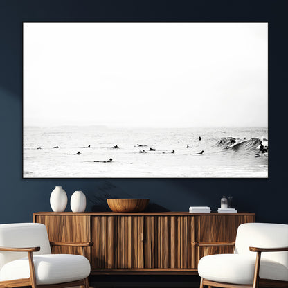 38441169-MGV-CV-36X24-Monochrome Swimming Wall Art Canvas Print, Framed Ocean Horizon Art Picture Print, Moody Coastal Perfect Minimalist Coastal Decor