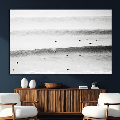 54291445-MGV-CV-36X24-Black White Ocean Wall Art Canvas Print, Framed Coastal Sport Art Picture Print, Ocean Culture Perfect Minimalist Coastal Decor