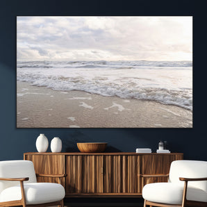 70596264-MGV-CV-36X24-Ocean Waves Wall Art Canvas Print, Framed Coastal Shoreline Art Picture Print, Sea Foam Perfect Coastal Minimalist Decor Artwork