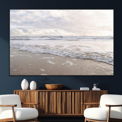 70596264-MGV-CV-36X24-Ocean Waves Wall Art Canvas Print, Framed Coastal Shoreline Art Picture Print, Sea Foam Perfect Coastal Minimalist Decor Artwork